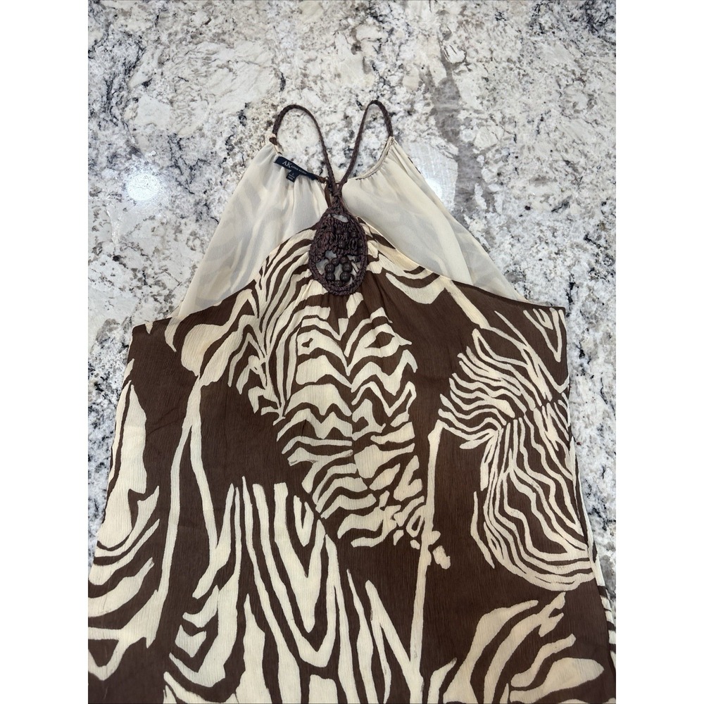 Vintage Y2K AK Anne Klein Size L Brown Silk Tank Top Beaded Macramé‎ Leaves